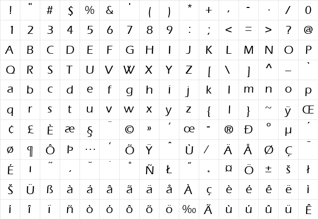ItcEras-Medium Regular  glyph index