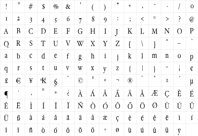 HollaMediaeval Regular  glyph index