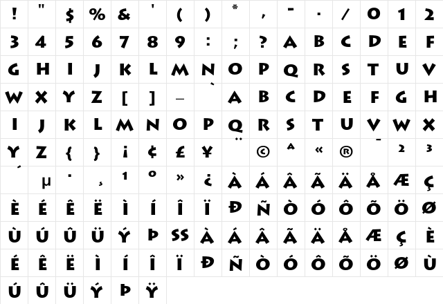 Lithos Black  glyph index