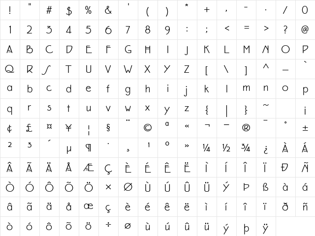 Eaglefeather Regular  glyph index