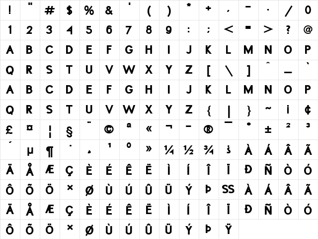 ThreePointSix Roentgen Caps Bold  glyph index