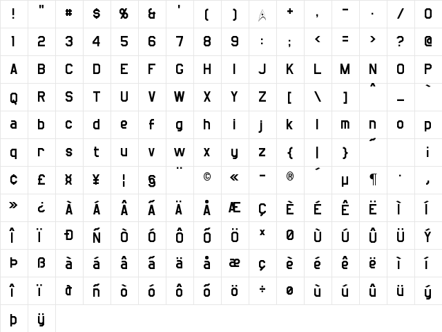 Jefferies Regular  glyph index
