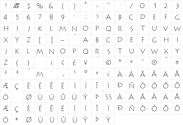 AustereLightCapsSSK Regular  glyph index