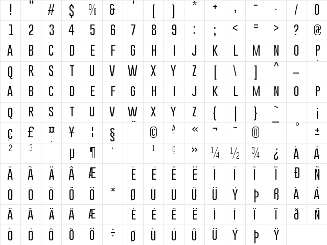 Gobold Light Regular  glyph index