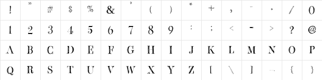 BB Petie Boy Heavy  glyph index