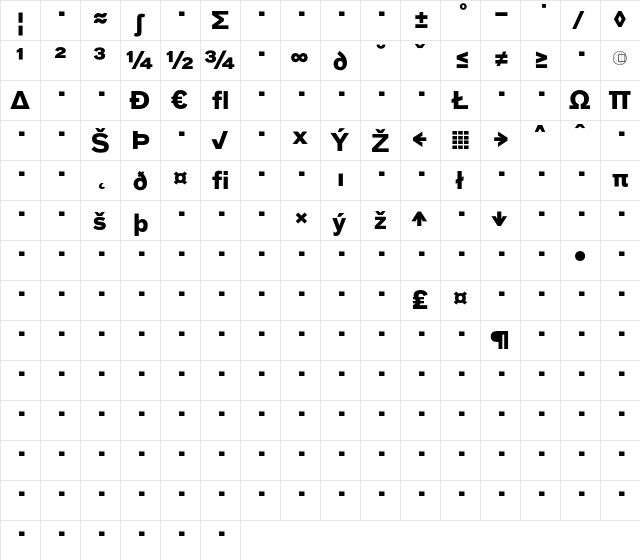 BauTF-BoldExpert Regular  glyph index