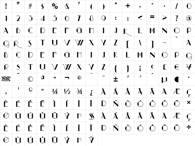 Raconteur NF Regular  glyph index