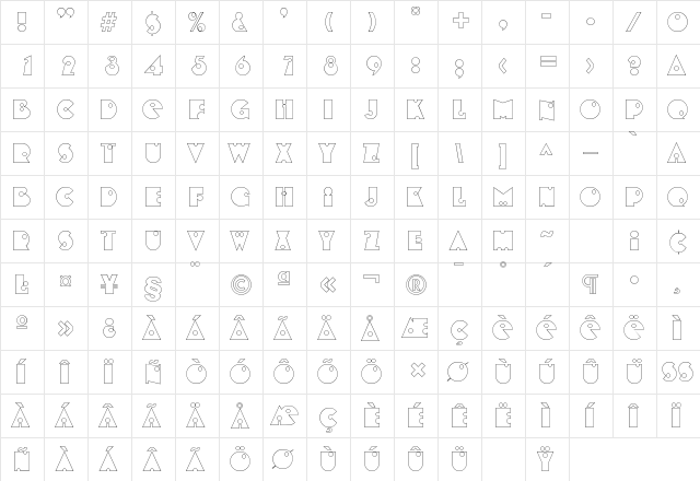 Shootout Regular  glyph index