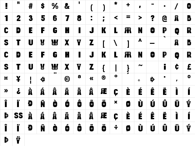 Bulltoad Boat Regular  glyph index