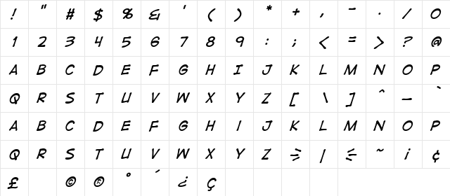 DigitalStrip BB Italic  glyph index
