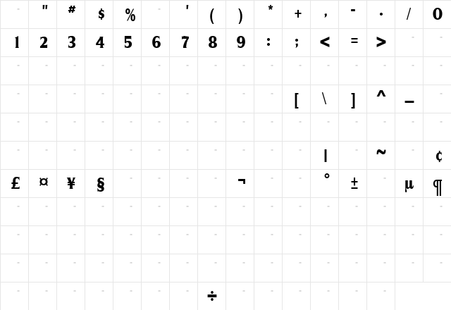 SilveradoExtraBoldCondensedTab Roman  glyph index