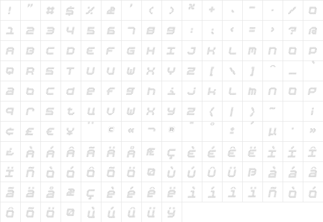 BpositiveOutline Italic Regular  glyph index