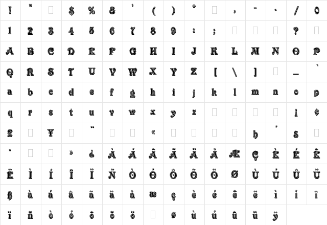 Victorian Inline Shaded Plain  glyph index