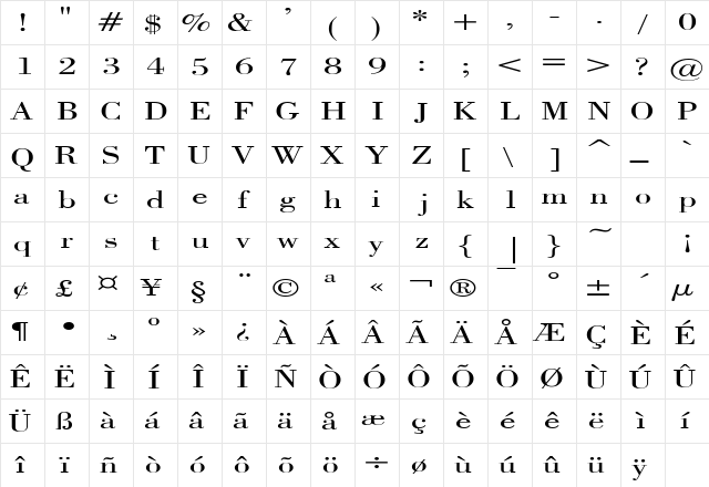 CapelliExtended Regular  glyph index