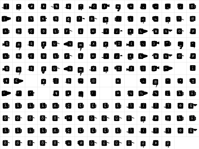 BackspacerSquare Regular  glyph index