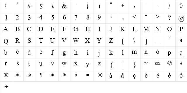 Hacen Typographer Regular  glyph index
