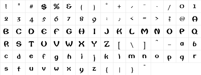 Lancaster Bold Regular  glyph index