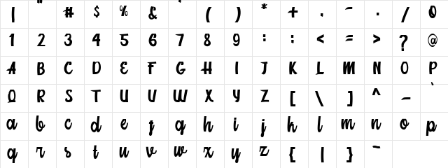Mainstream Script Medium  glyph index