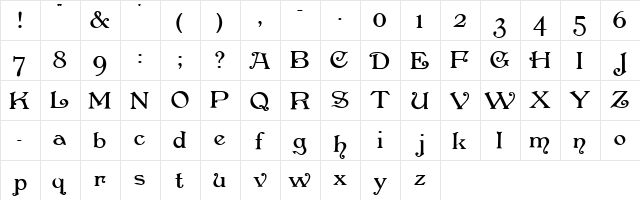 Penshurst Bold  glyph index