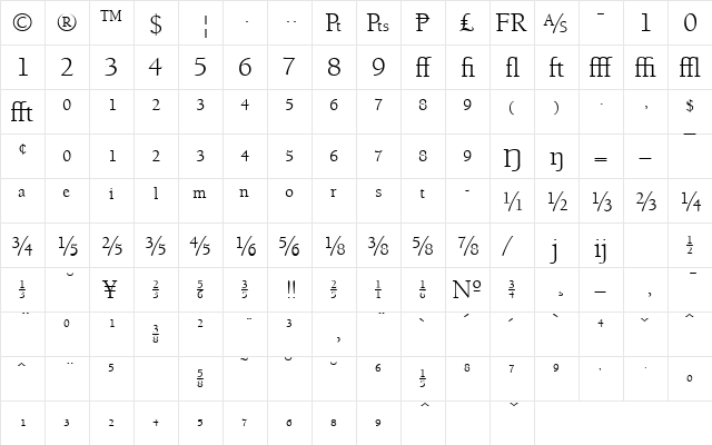 UniversityOldExp Regular  glyph index
