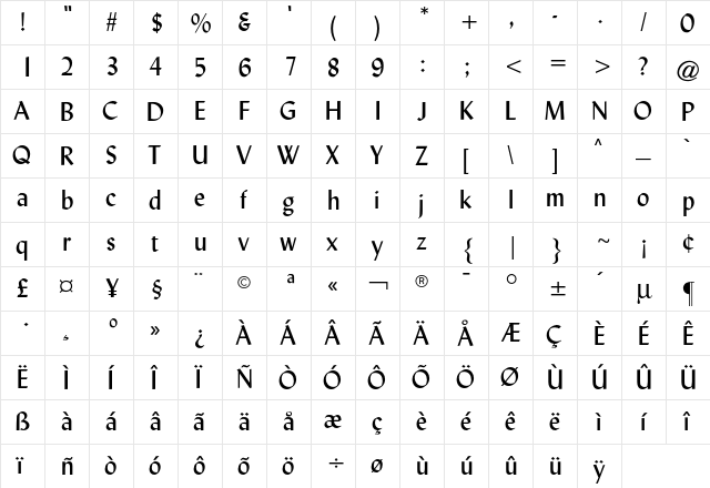 Lisbon CG Regular  glyph index