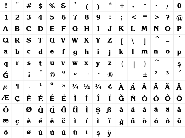 ITC_ Korinna Bold  glyph index