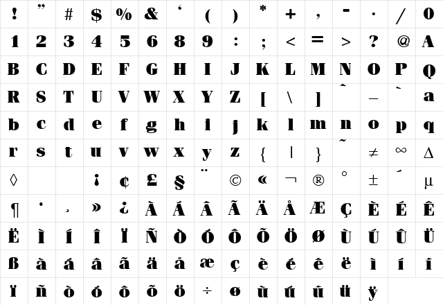 FerventUltra Regular  glyph index