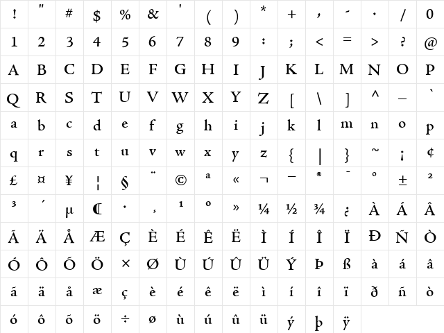 AdobeJenson-SemiBold Semi Bold  glyph index
