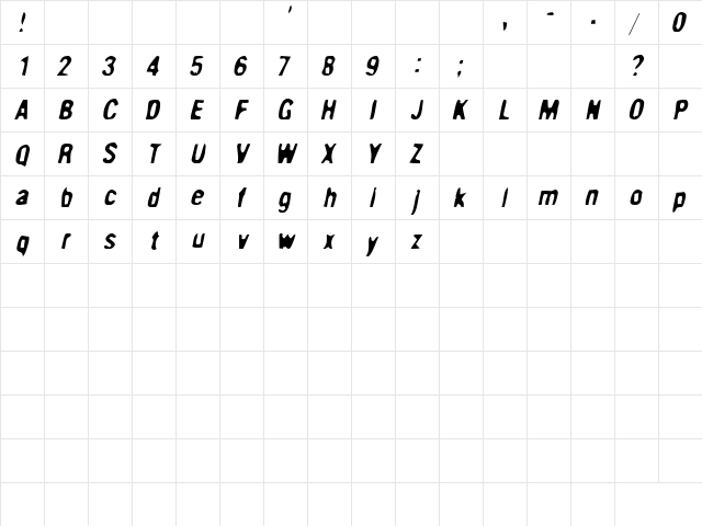 HelveticaCondensed Stressed  glyph index