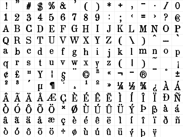 zai Drukarnia Akademii Krakowskiej 1674 Regular  glyph index