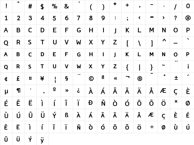 Domestos98 BoldKaps  glyph index
