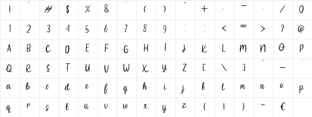 Summer Yesterday Regular  glyph index