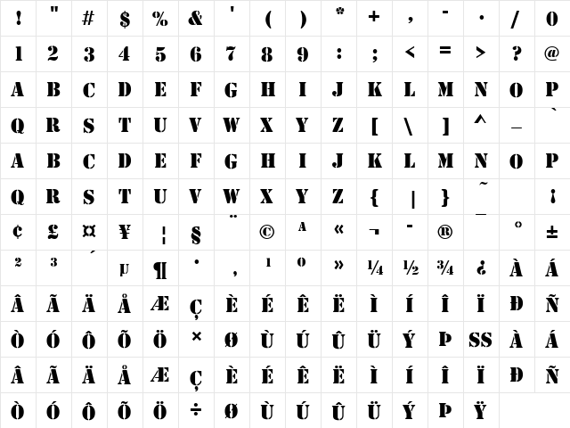 StencilD Regular  glyph index