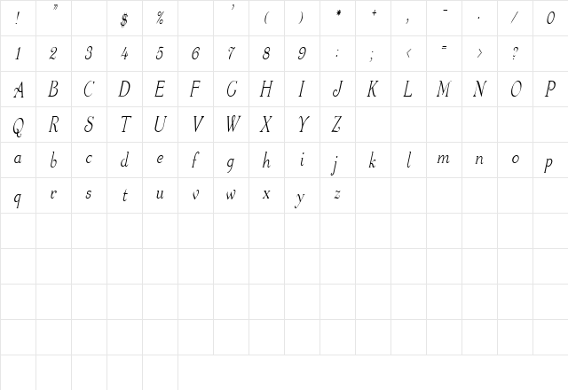 WaltersCondensed Italic  glyph index