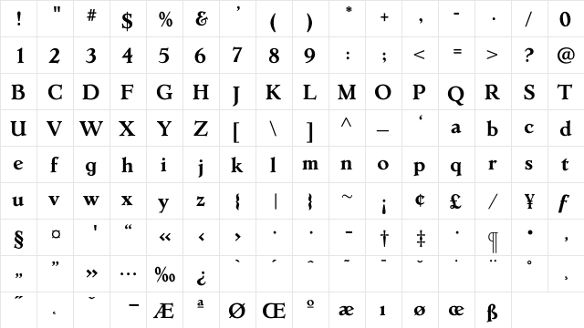 ErasmusBold Regular  glyph index