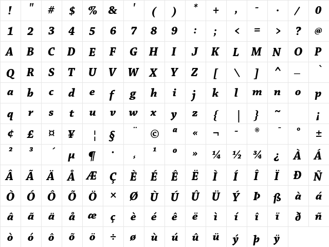 Chaparral Pro Bold Italic Subhead  glyph index