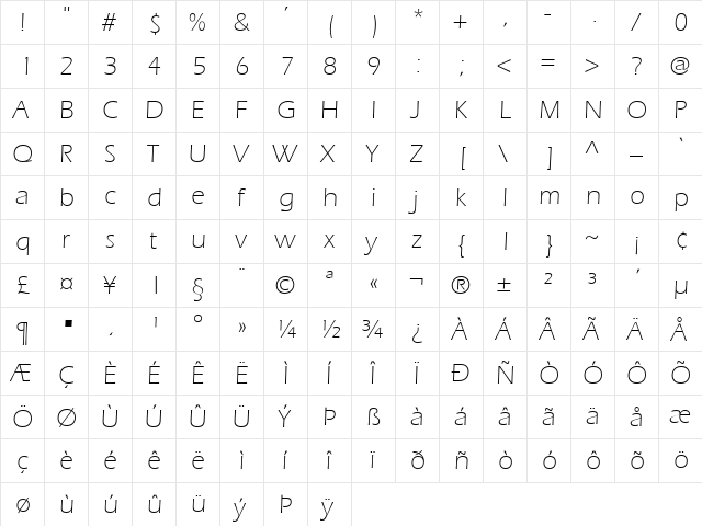 EerieLight Regular  glyph index