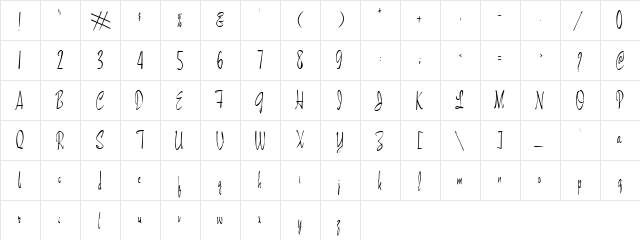 Lovebird Normal  glyph index