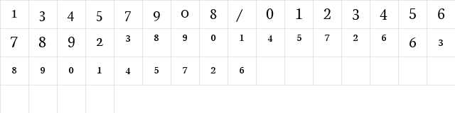 StonePrintFracs Regular  glyph index