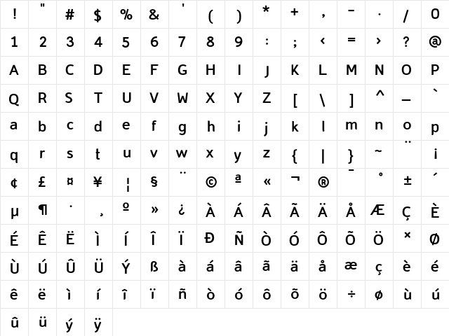 Domestos98 Bold  glyph index