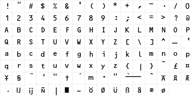 OCRB Regular  glyph index