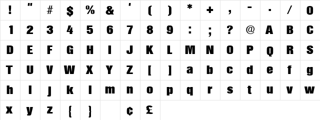 Choque Display Condensed SSi Bold Condensed  glyph index