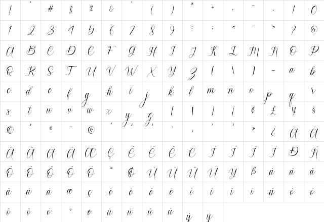Honeylove Regular  glyph index