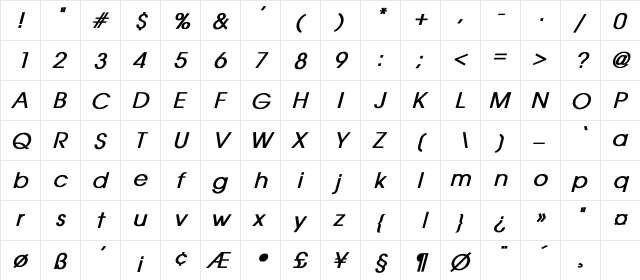 AvantGarde Bold Italic  glyph index