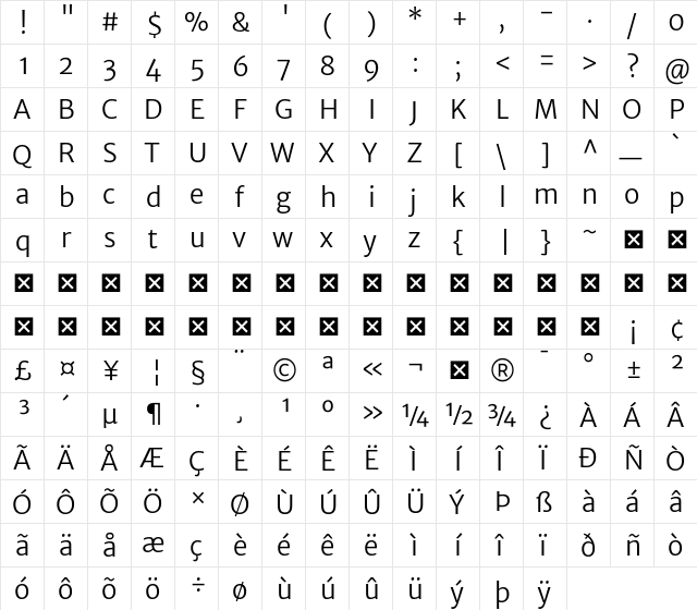 Merriweather Sans Light  glyph index