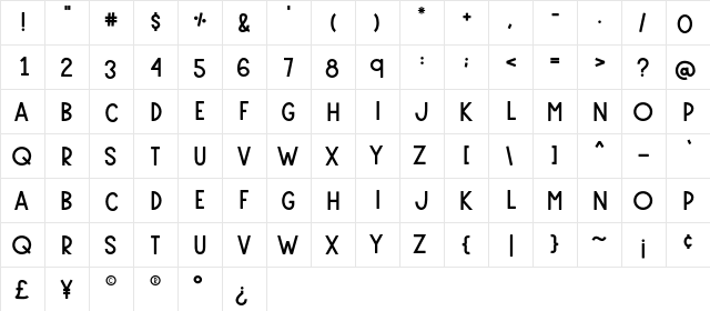 Lavigne Regular  glyph index