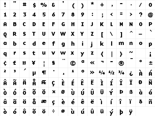 BaseNine Bold  glyph index