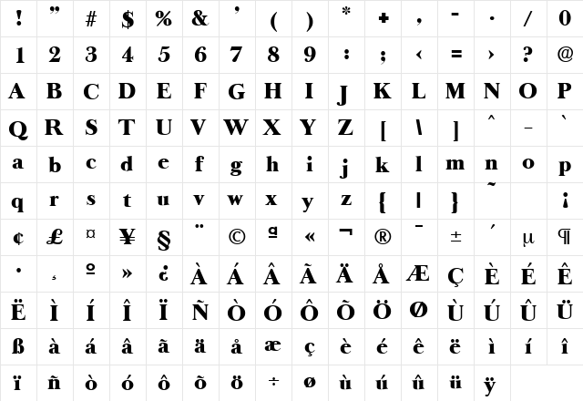 BaskervilleOld-Serial-Heavy Regular  glyph index