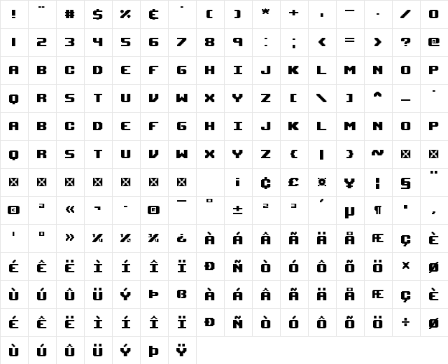 Upheaval TT (BRK) Regular  glyph index