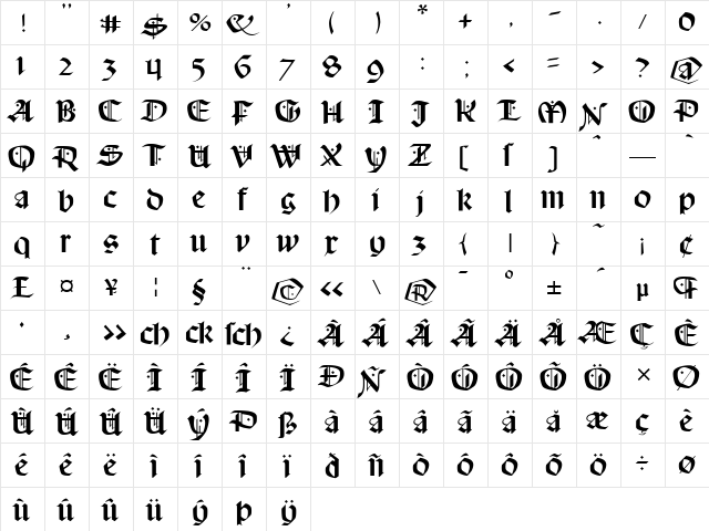 Schampel Regular  glyph index